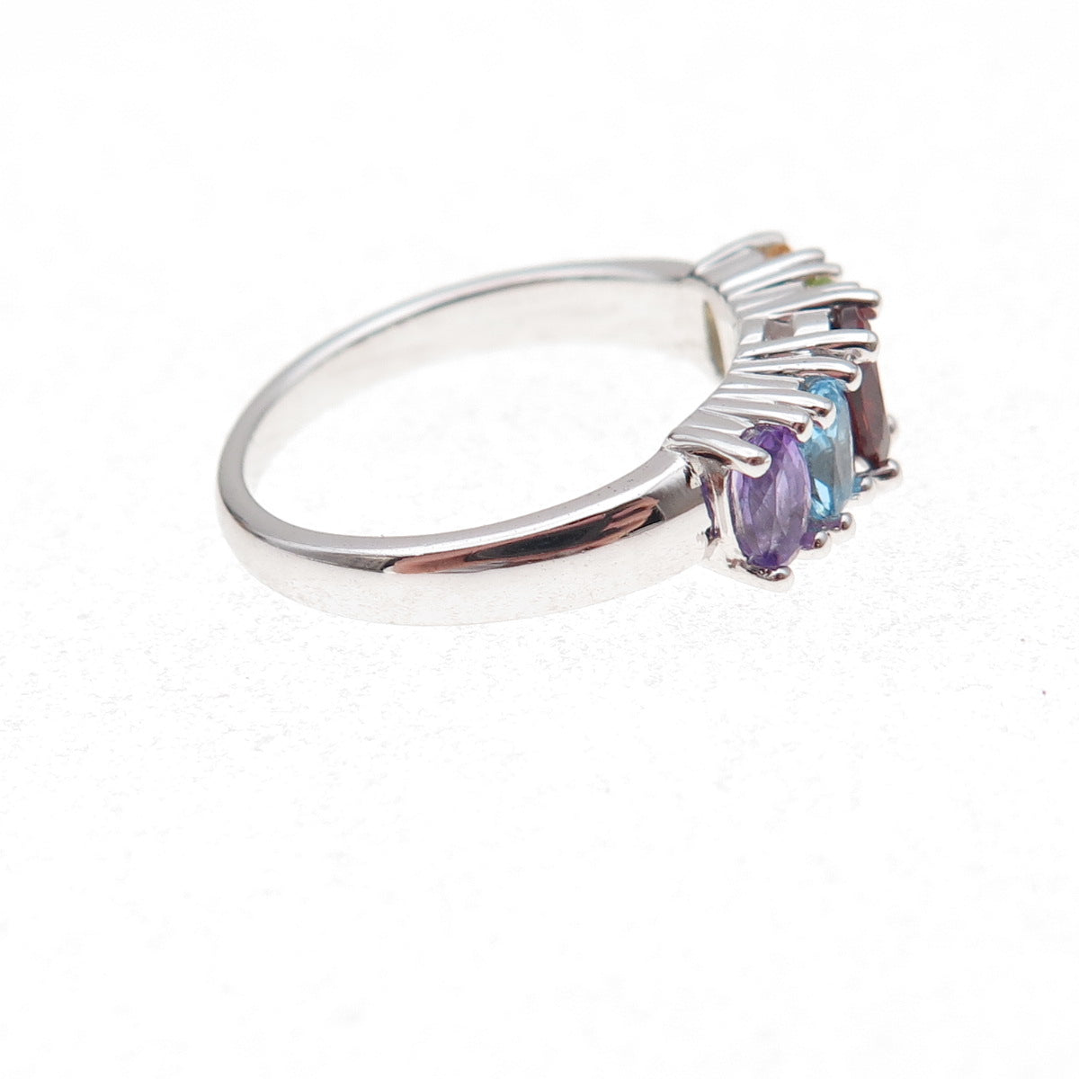 925 Sterling Mexico Real Blue Topaz Garnet Amethyst Peridot Citrine Ring Size 7