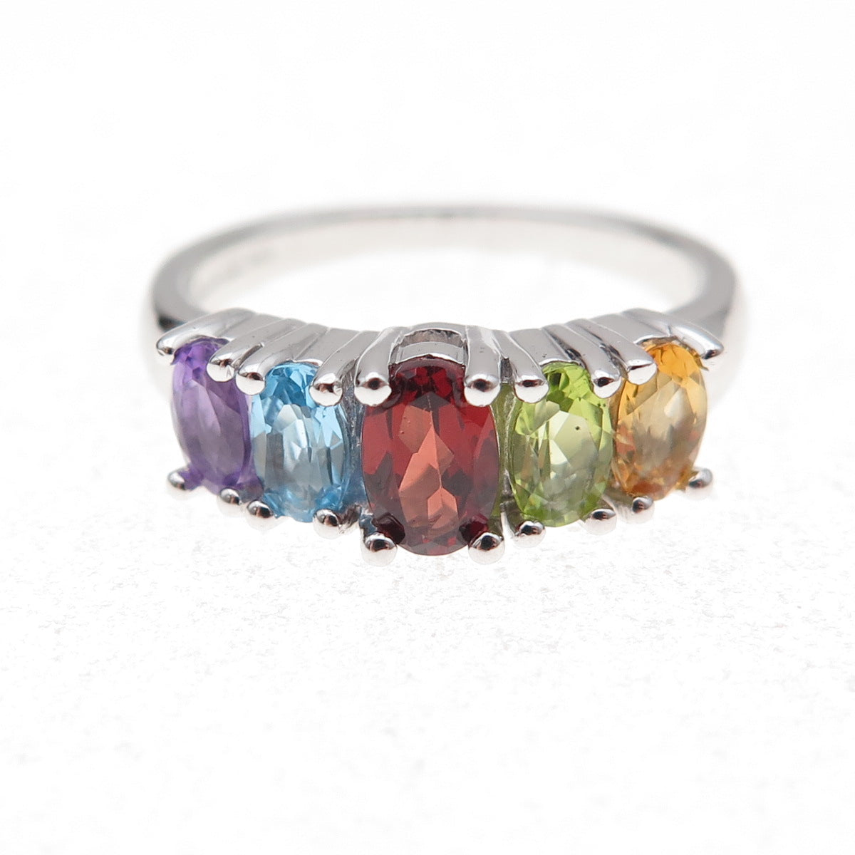 925 Sterling Mexico Real Blue Topaz Garnet Amethyst Peridot Citrine Ring Size 7