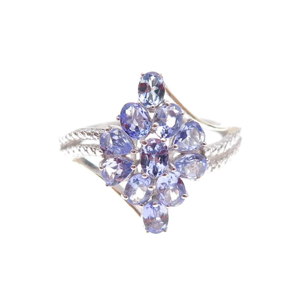 Chuck Clemency 925 Sterling Silver Real Oval & Pear-Cut Tanzanite Ring Size 8