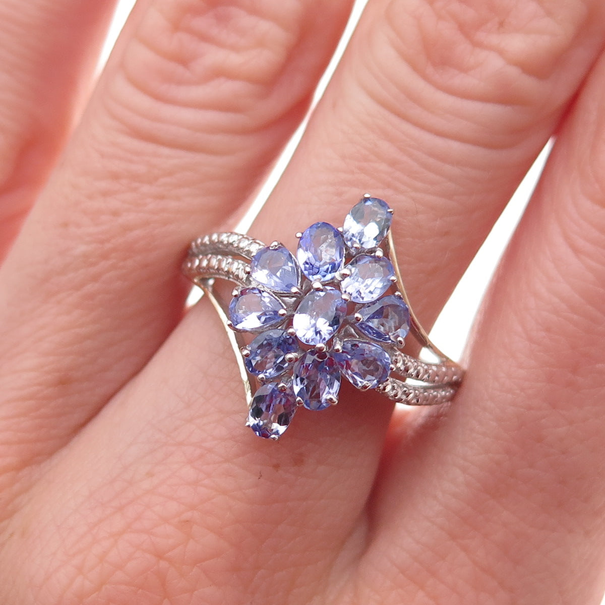 Chuck Clemency 925 Sterling Silver Real Oval & Pear-Cut Tanzanite Ring Size 8