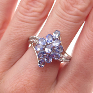 Chuck Clemency 925 Sterling Silver Real Oval & Pear-Cut Tanzanite Ring Size 8
