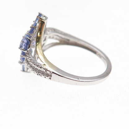 Chuck Clemency 925 Sterling Silver Real Oval & Pear-Cut Tanzanite Ring Size 8