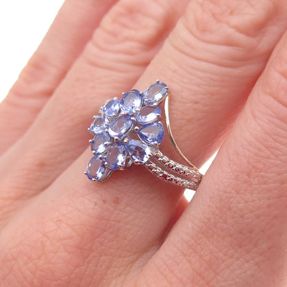 Chuck Clemency 925 Sterling Silver Real Oval & Pear-Cut Tanzanite Ring Size 8
