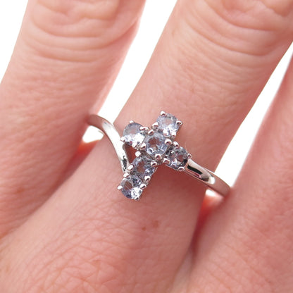 Chuck Clemency 925 Sterling Silver Real Round-Cut Iolite Cross Ring Size 8