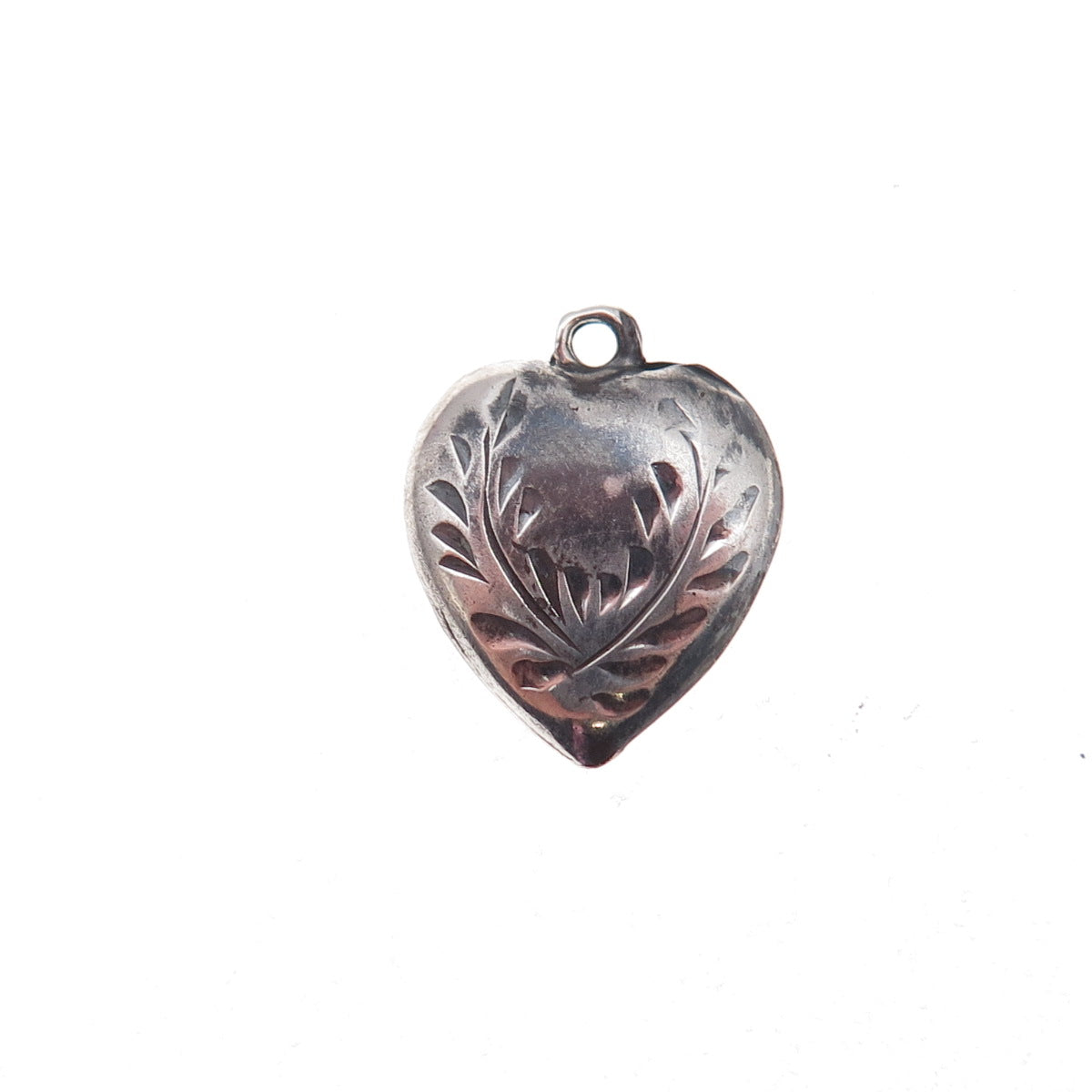 925 Sterling Silver Antique Art Deco Etched Heart Chatelaine Charm Pendant