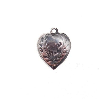 925 Sterling Silver Antique Art Deco Etched Heart Chatelaine Charm Pendant