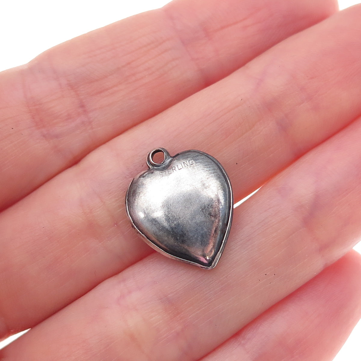 925 Sterling Silver Antique Art Deco Etched Heart Chatelaine Charm Pendant