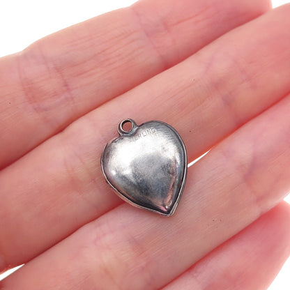 925 Sterling Silver Antique Art Deco Etched Heart Chatelaine Charm Pendant