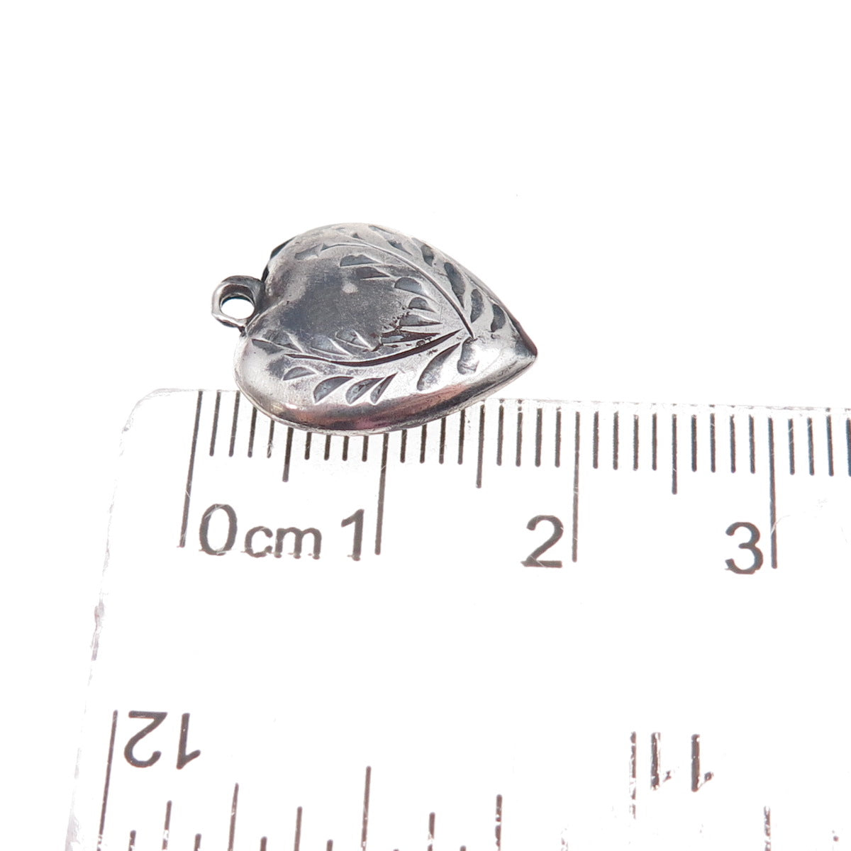 925 Sterling Silver Antique Art Deco Etched Heart Chatelaine Charm Pendant