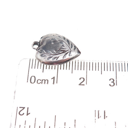 925 Sterling Silver Antique Art Deco Etched Heart Chatelaine Charm Pendant