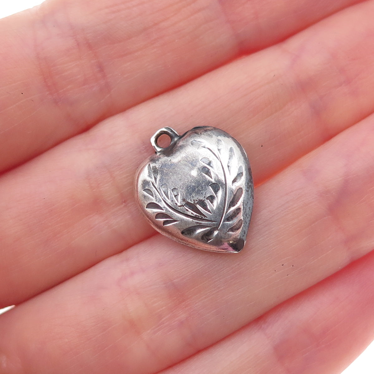 925 Sterling Silver Antique Art Deco Etched Heart Chatelaine Charm Pendant
