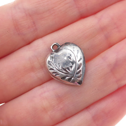 925 Sterling Silver Antique Art Deco Etched Heart Chatelaine Charm Pendant