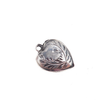 925 Sterling Silver Antique Art Deco Etched Heart Chatelaine Charm Pendant