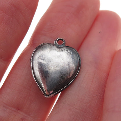 925 Sterling Silver Antique Art Deco Etched Heart Chatelaine Charm Pendant