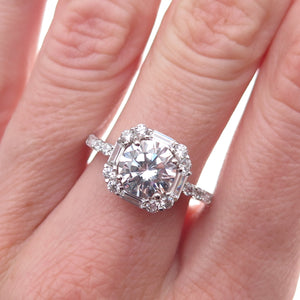925 Sterling Silver Round & Emerald-Cut C Z Engagement Ring Size 7.25