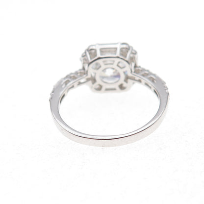 925 Sterling Silver Round & Emerald-Cut C Z Engagement Ring Size 7.25
