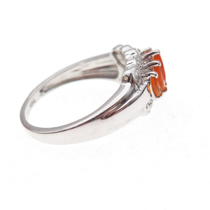 Chuck Clemency 925 Sterling Silver Real Marquise-Cut Fire Opal Ring Size 8.25