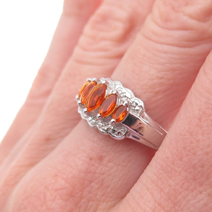 Chuck Clemency 925 Sterling Silver Real Marquise-Cut Fire Opal Ring Size 8.25