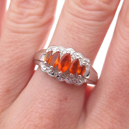 Chuck Clemency 925 Sterling Silver Real Marquise-Cut Fire Opal Ring Size 8.25