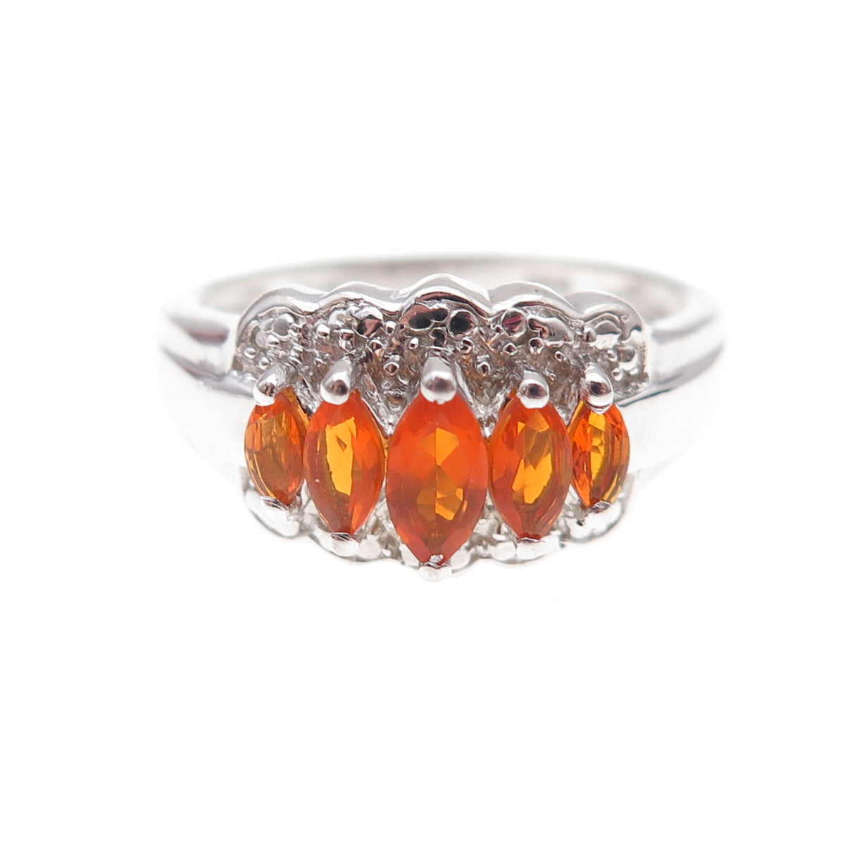 Chuck Clemency 925 Sterling Silver Real Marquise-Cut Fire Opal Ring Size 8.25