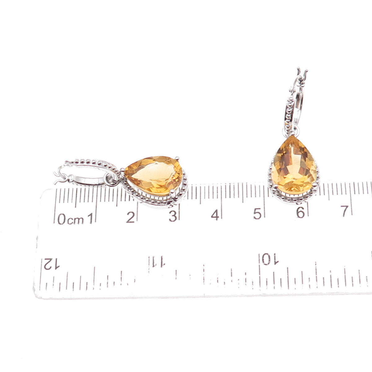925 Sterling Silver Mexico Real Pear-Cut Citrine Dangle Earrings