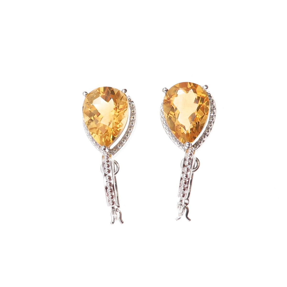 925 Sterling Silver Mexico Real Pear-Cut Citrine Dangle Earrings