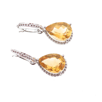 925 Sterling Silver Mexico Real Pear-Cut Citrine Dangle Earrings