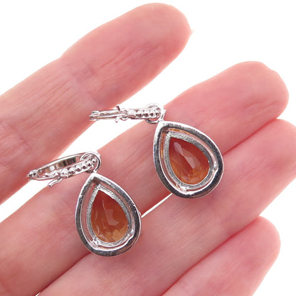 925 Sterling Silver Mexico Real Pear-Cut Citrine Dangle Earrings