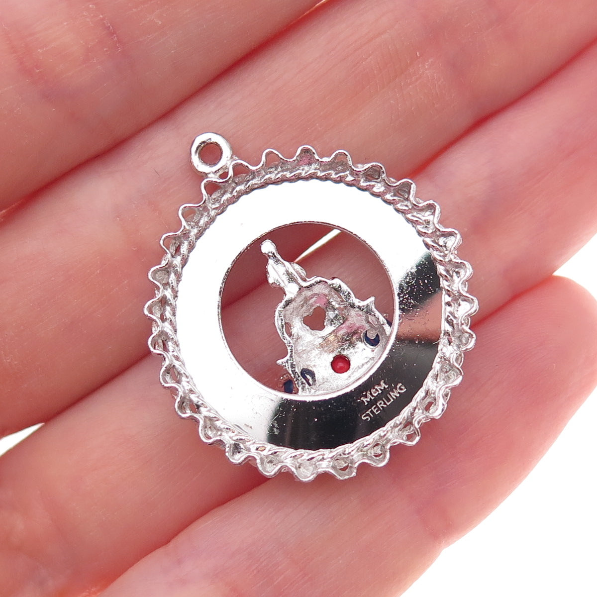 Mark Mercy 925 Sterling Silver Vintage Rhinestone Happy Birthday Charm Pendant