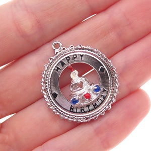 Mark Mercy 925 Sterling Silver Vintage Rhinestone Happy Birthday Charm Pendant