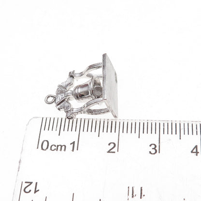 925 Sterling Silver Vintage Liberty Bell 3D Charm Pendant