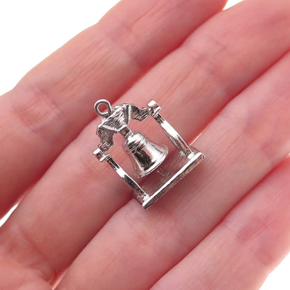 925 Sterling Silver Vintage Liberty Bell 3D Charm Pendant