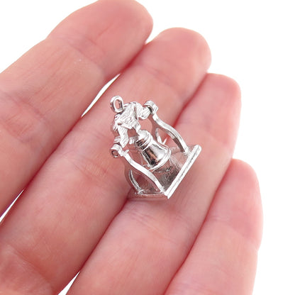 925 Sterling Silver Vintage Liberty Bell 3D Charm Pendant