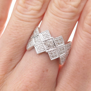 925 Sterling Silver Mexico Real Round-Cut Diamond Ring Size 7