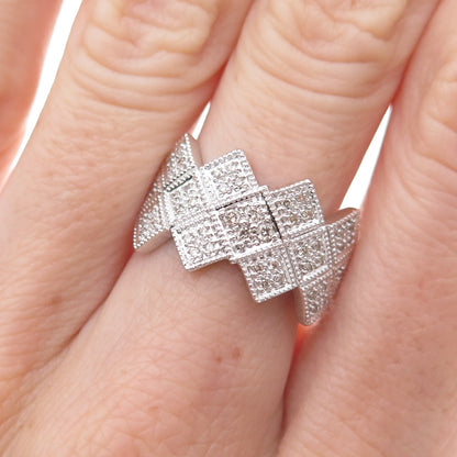 925 Sterling Silver Mexico Real Round-Cut Diamond Ring Size 7