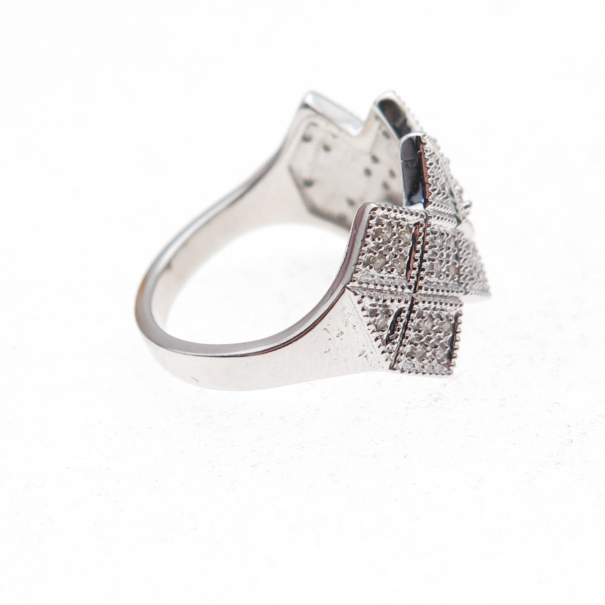925 Sterling Silver Mexico Real Round-Cut Diamond Ring Size 7