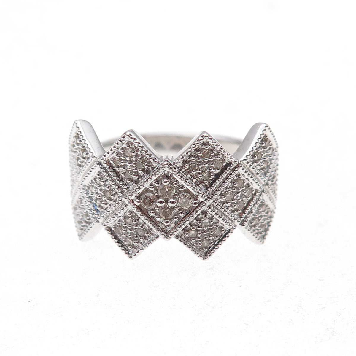 925 Sterling Silver Mexico Real Round-Cut Diamond Ring Size 7