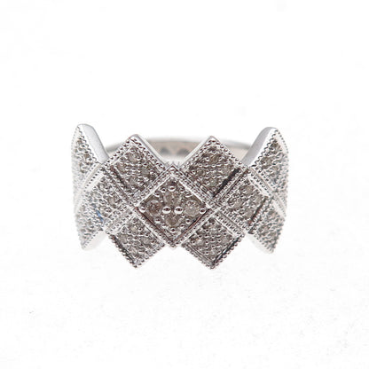 925 Sterling Silver Mexico Real Round-Cut Diamond Ring Size 7