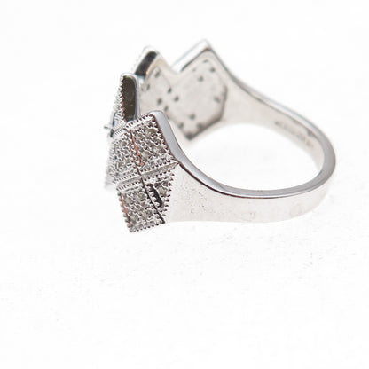 925 Sterling Silver Mexico Real Round-Cut Diamond Ring Size 7