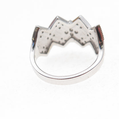 925 Sterling Silver Mexico Real Round-Cut Diamond Ring Size 7