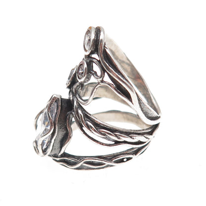 Didae 925 Sterling Silver Vintage Israel C Z Modernist Oxidized Ring Size 6.75