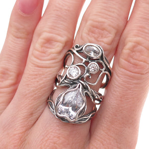 Didae 925 Sterling Silver Vintage Israel C Z Modernist Oxidized Ring Size 6.75