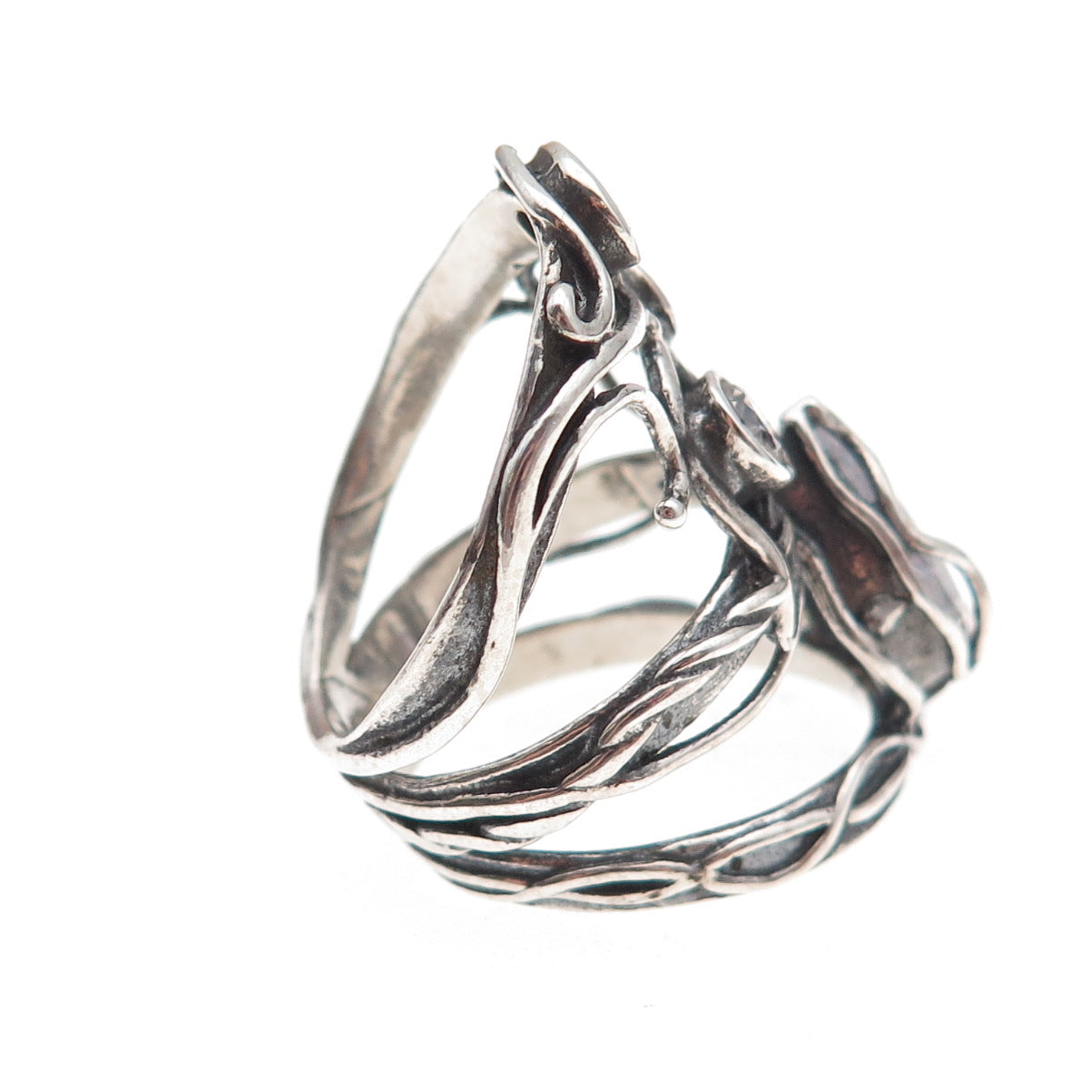 Didae 925 Sterling Silver Vintage Israel C Z Modernist Oxidized Ring Size 6.75