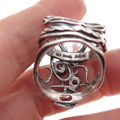 Didae 925 Sterling Silver Vintage Israel C Z Modernist Oxidized Ring Size 6.75