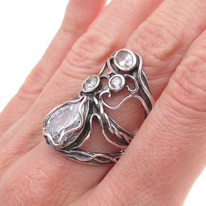 Didae 925 Sterling Silver Vintage Israel C Z Modernist Oxidized Ring Size 6.75