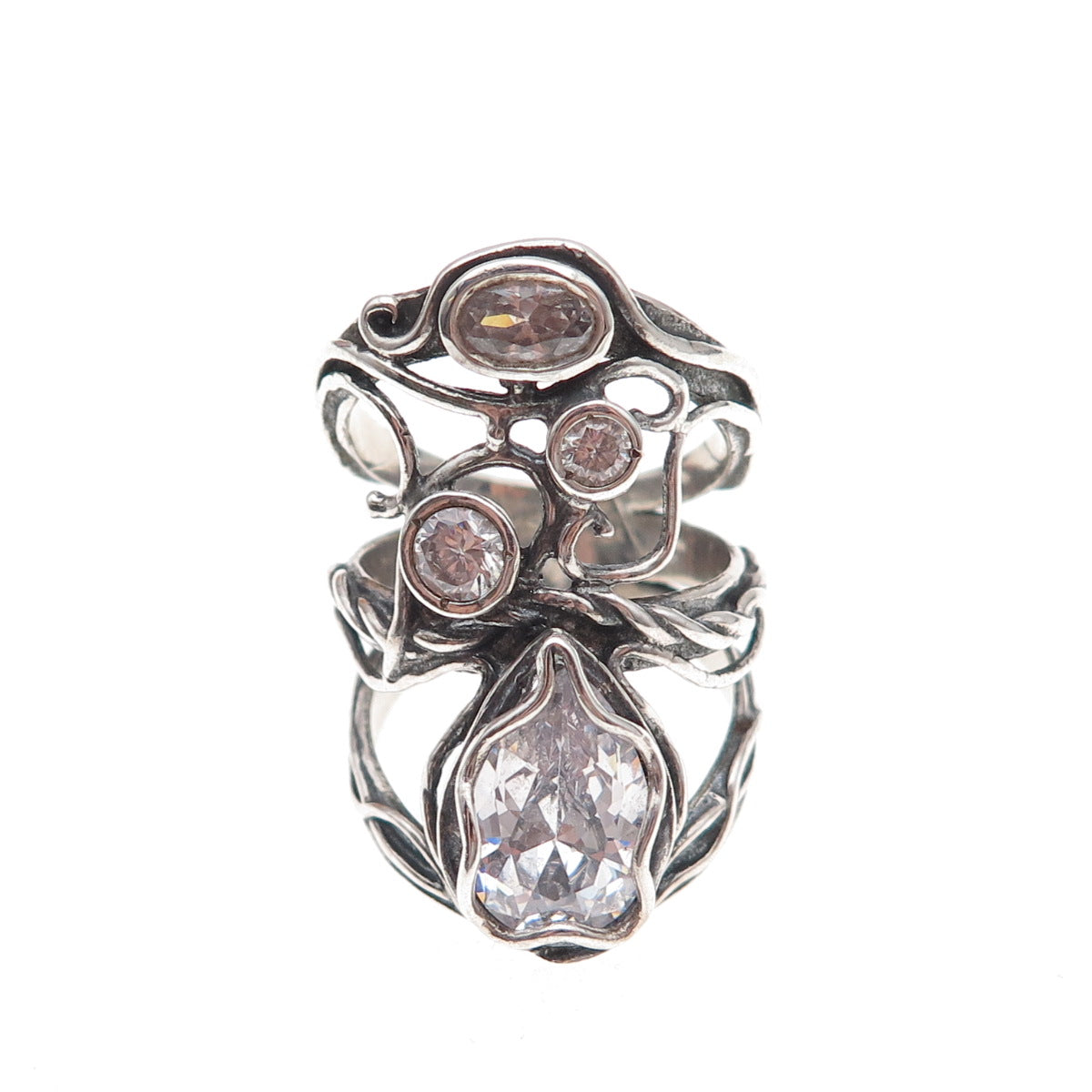 Didae 925 Sterling Silver Vintage Israel C Z Modernist Oxidized Ring Size 6.75