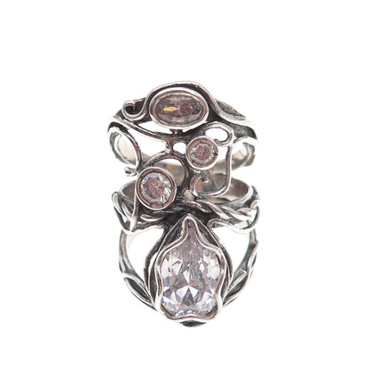 Didae 925 Sterling Silver Vintage Israel C Z Modernist Oxidized Ring Size 6.75