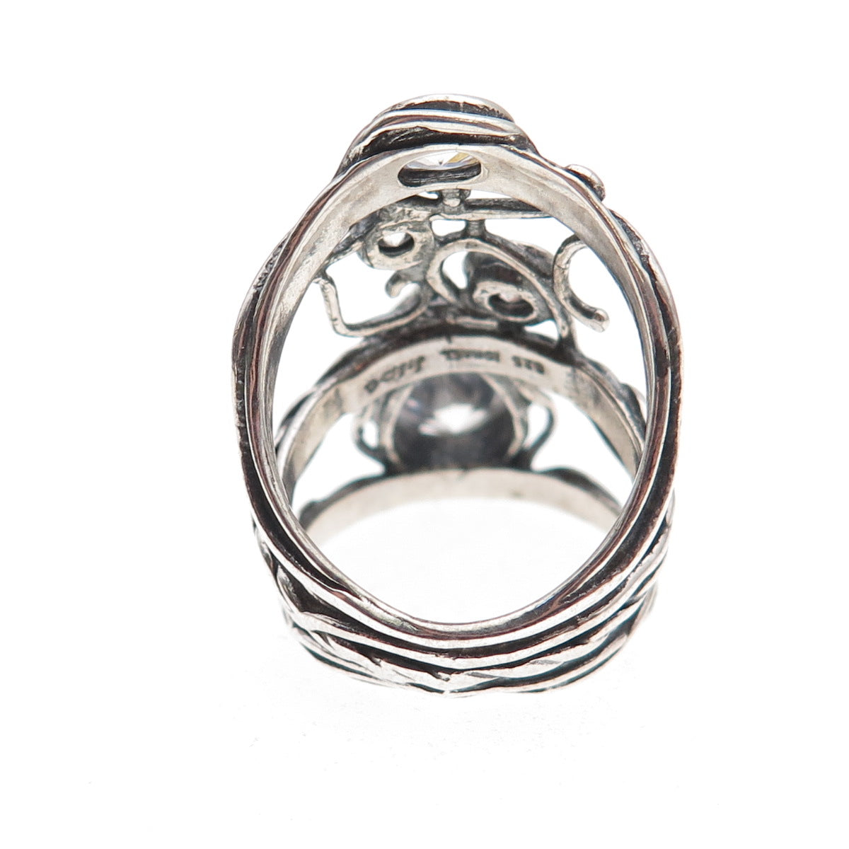 Didae 925 Sterling Silver Vintage Israel C Z Modernist Oxidized Ring Size 6.75