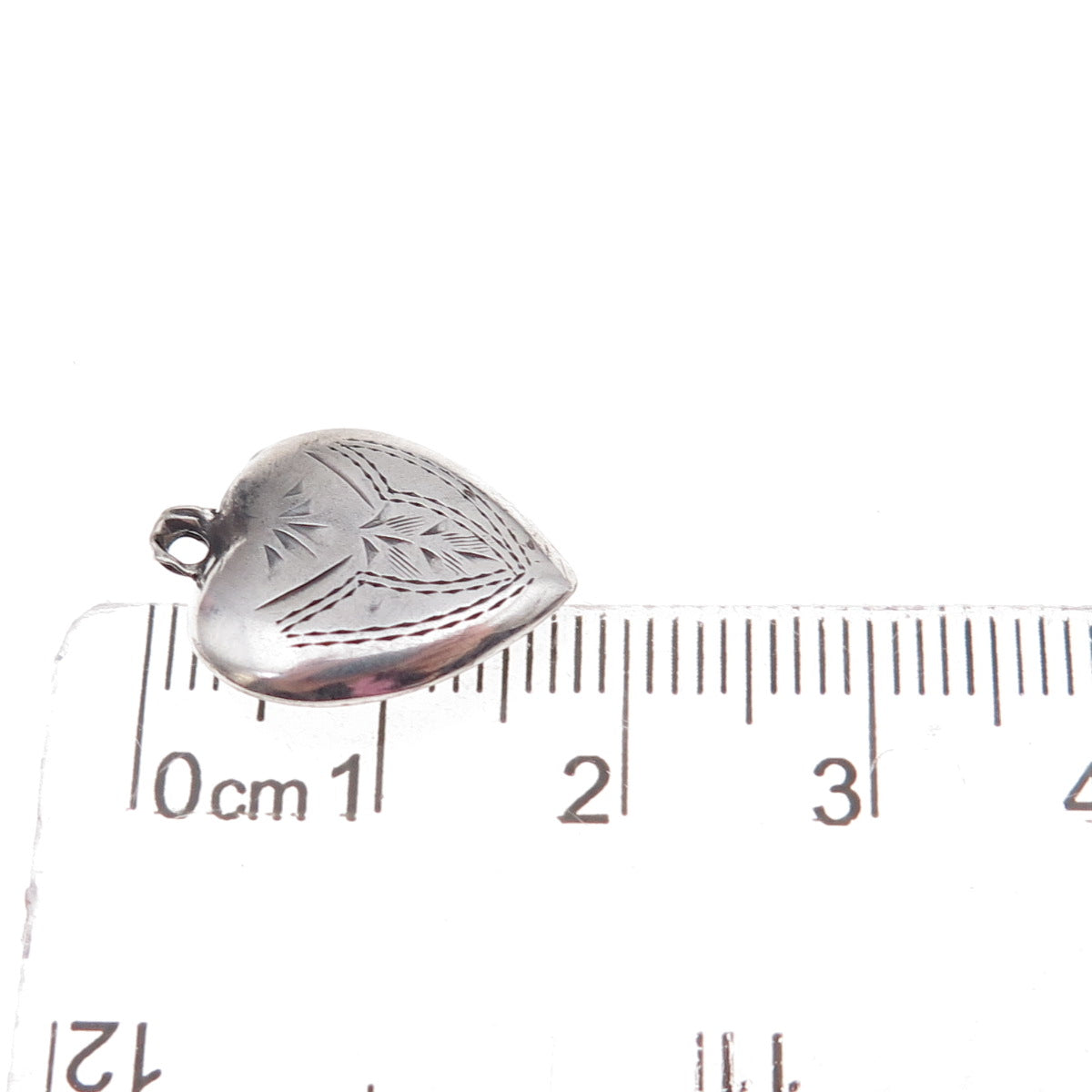 925 Sterling Silver Antique Art Deco Etched Heart Chatelaine Charm Pendant