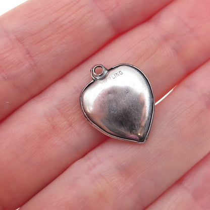 925 Sterling Silver Antique Art Deco Etched Heart Chatelaine Charm Pendant